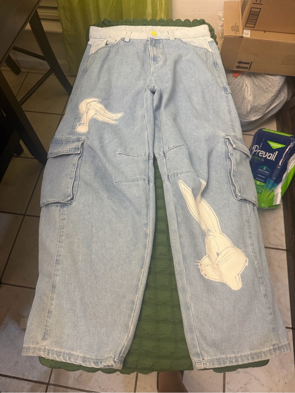 Justice Light Blue Denim Cargo Jeans with Cartoon Patch